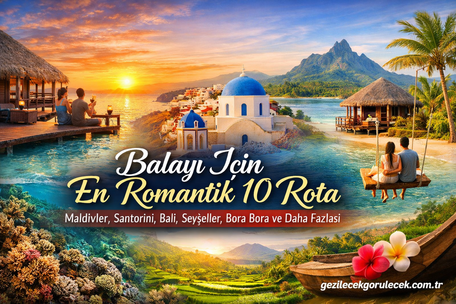 Read more about the article Balayı İçin En Romantik 10 Rota – Maldivler, Santorini, Bali, Seyşeller, Bora Bora ve Daha Fazlası